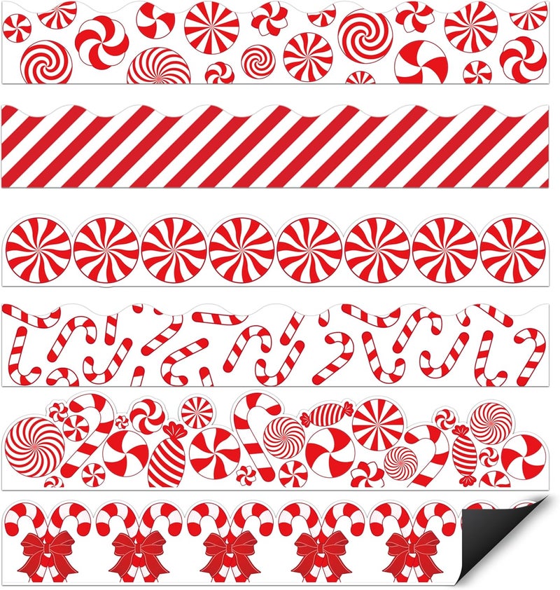 CPicdn Store 24Pcs Christmas Candy Classroom Magnetic Bulletin Board Borders Decoration Set, Christmas Cane Peppermint Border Trims Red White School Classroom Chalkboard Supplies Wall Door Xmas Party Decor - Image 1